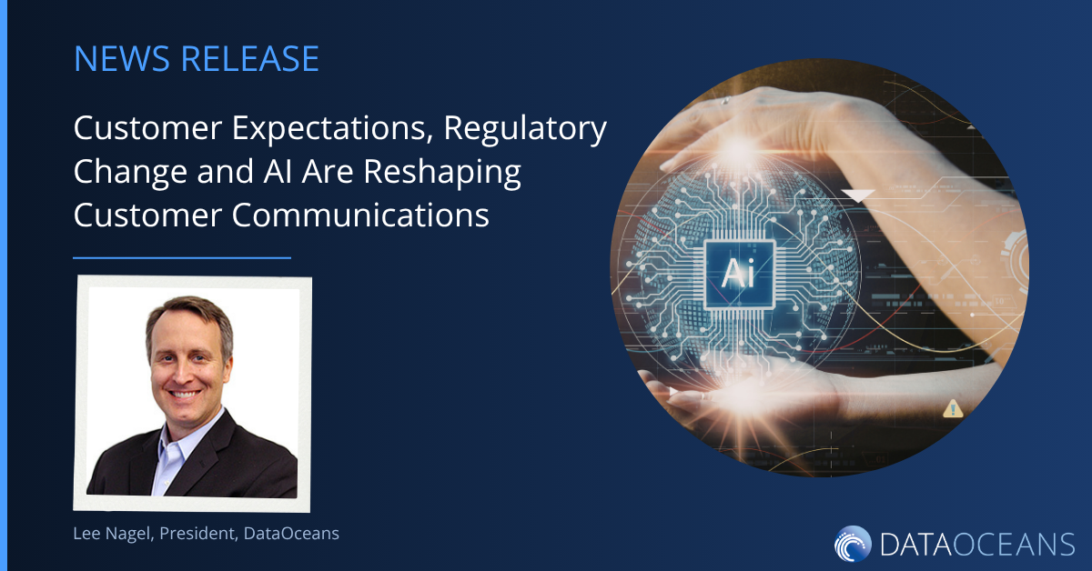 Lee Nagel, President of DataOceans, alongside an illustration representing AI, regulatory change, and customer communications.